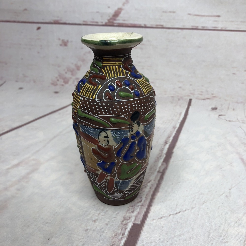 Japanese Vaseโ Enamel Moriage Pottery Oriental 5" Small